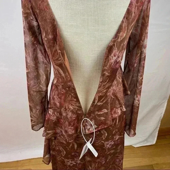 Marchesa Note Long Sleeve Asymmetric Chiffon Cocktail Dress in Rust Size 0 - Picture 10 of 13